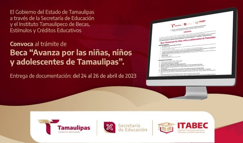 Se invita a realizar el trámite de Beca “Avanza por las niñas, niños y adolescentes de Tamaulipas”