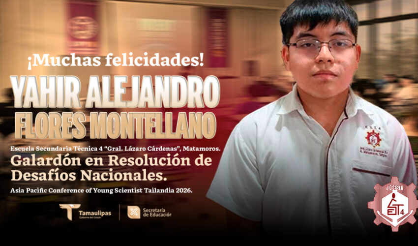 Reconocimiento para Yahir Alejandro Flores Montellano, de la Técnica 4 Matamoros por su participación en Asia Pacific Conference of Young Scientist Tailandia 2026