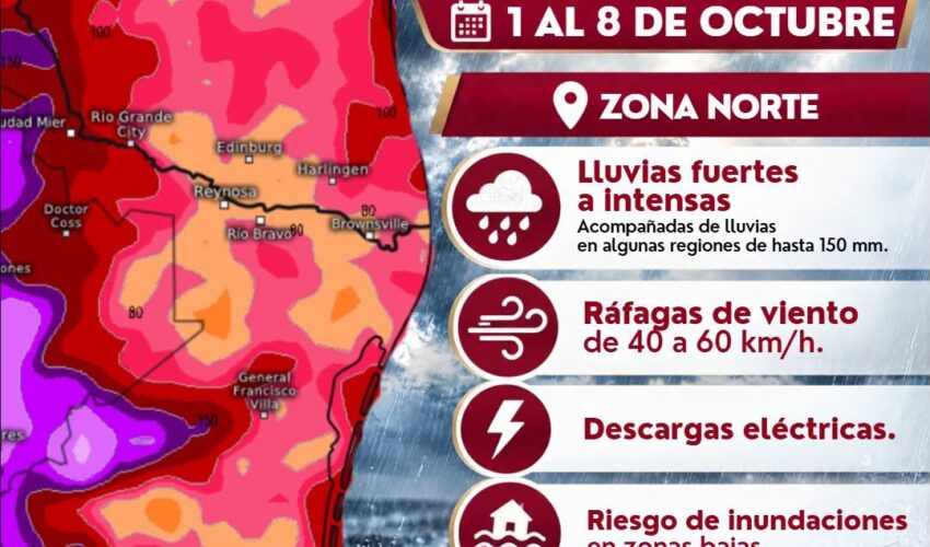 Protección Civil Tamaulipas mantiene vigilancia ante periodo de lluvias y el ingreso del primer frente frío de la temporada